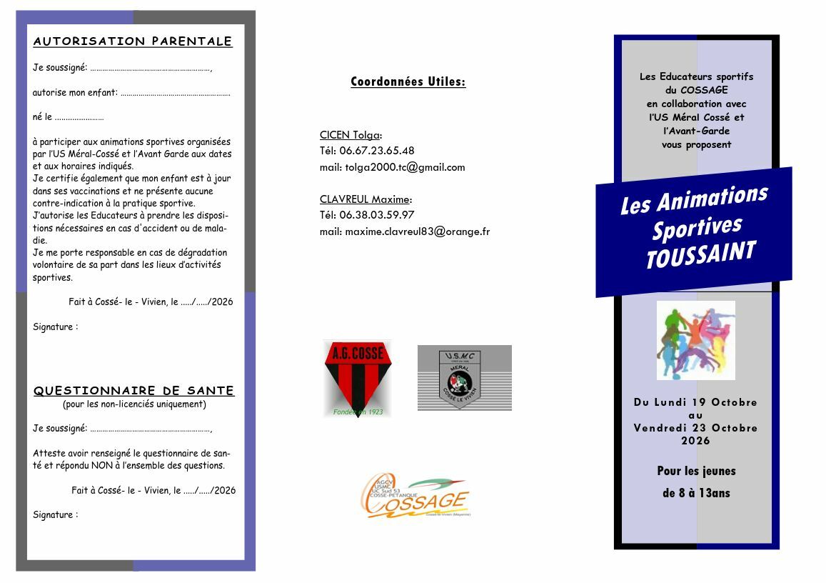 Animations Sportives Cossé-le-Vivien Toussaint 2026