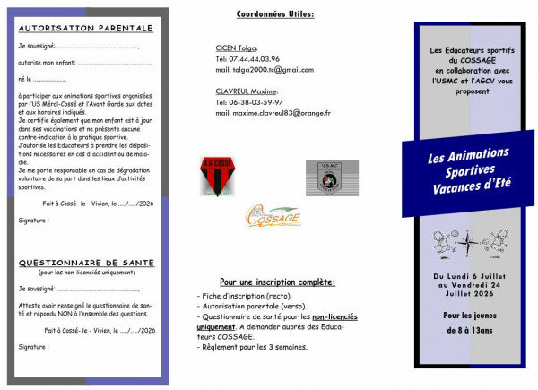 Animations Sportives Cossé-le-Vivien Été 2026