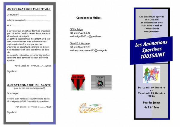 Animations Sportives Cossé-le-Vivien Toussaint 2026